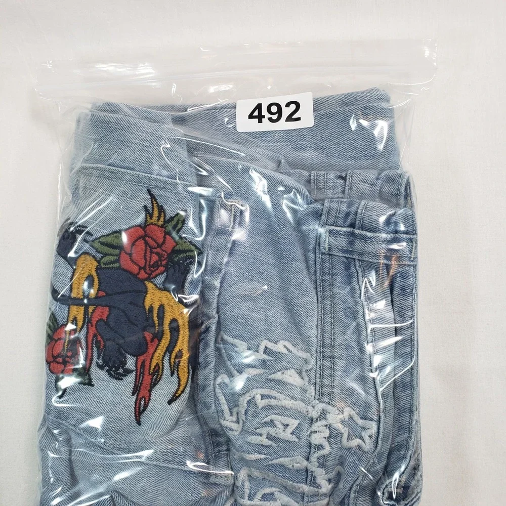 Ninth‎ Ambush Hall Jeans Light Wash Embroidered Skull Rose Chain Denim